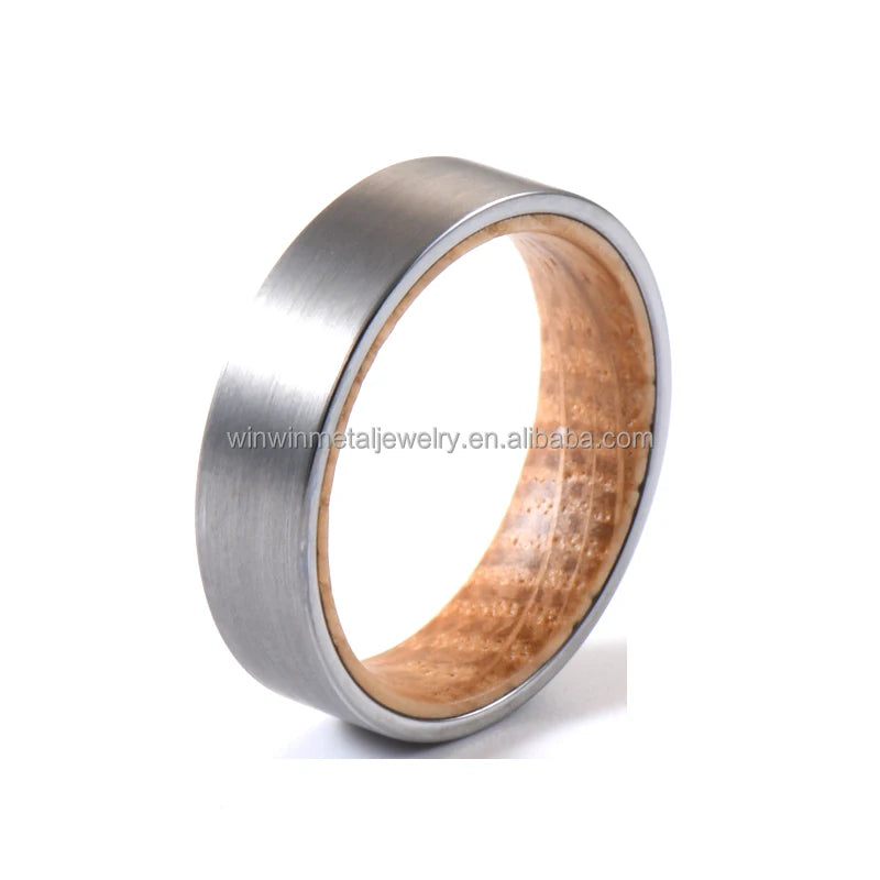 6mm Brushed Tungsten Wedding Ring Whiskey Barrel Wood Inlay Flat Tungsten Ring Engagement Anniversary Party Gift for Men Women