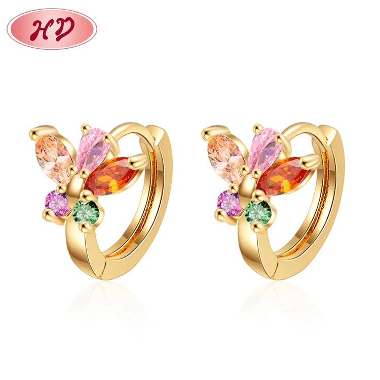 2022 New Style 18K Gold Plated AAA Cubic Zircon Jewelry Best-selling Butterfly Colored Chic Huggie Earrings