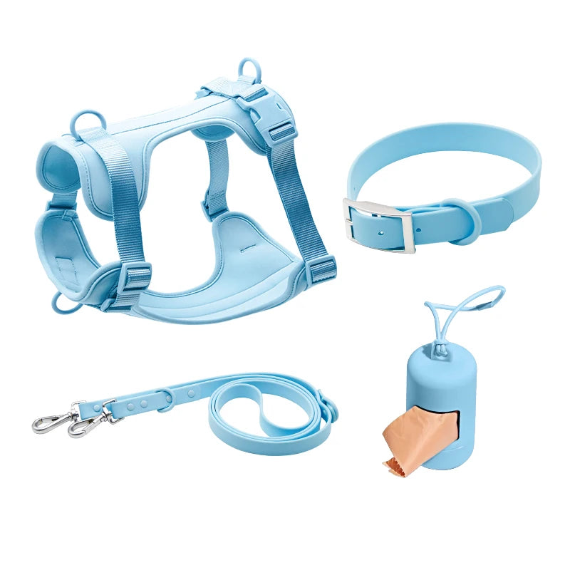 OEM ODM Custom LogoPVC No Pull Dog Harness Waterproof Dog Collar and Leash Set Pvc Pet Collars Leashes Harness Set for Dogs