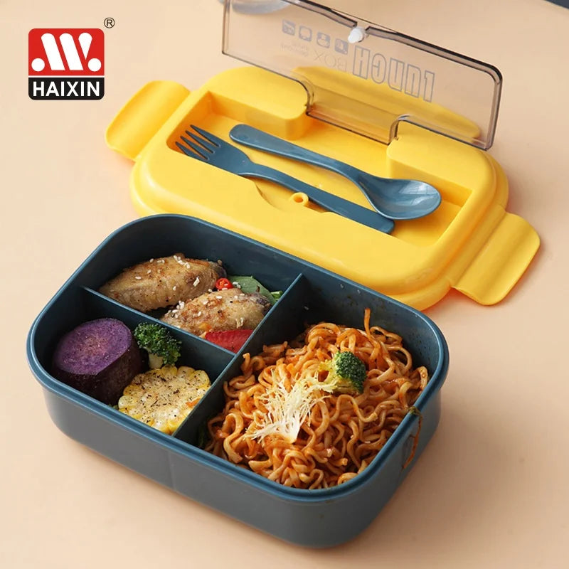 Haixin 2/3 Compartment Plastic BPA-Free Airtight Food Storage Container Box Food Grade Bento Lunch Box with Cutlery Space