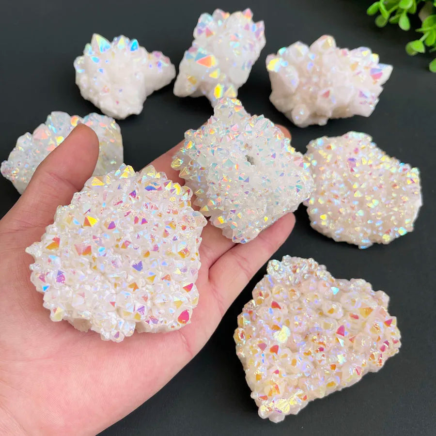 Wholesale White Titanium Electroplated Cluster Angel Aura Quartz Cluster for Decoration