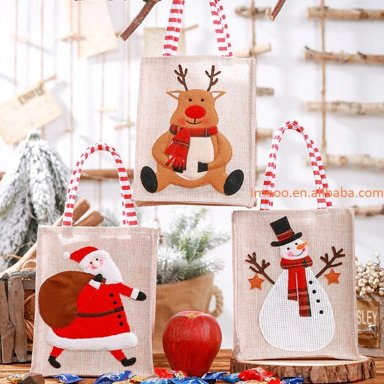 Christmas Gift Bags Sacks Linen Bag With Handle Factory Price Christmas Storage Bag for Kids Party Favors Xmas Decorations
