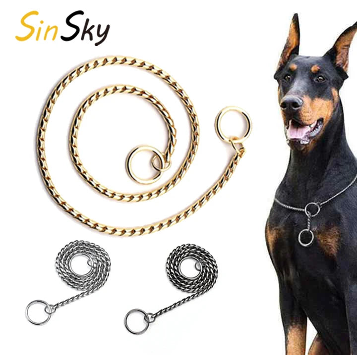 SinSky New Design Snake Chain Dog Collar P-chain Decorative Chain Pet Dog Collars and Leash Set for Small Teddy Dogs