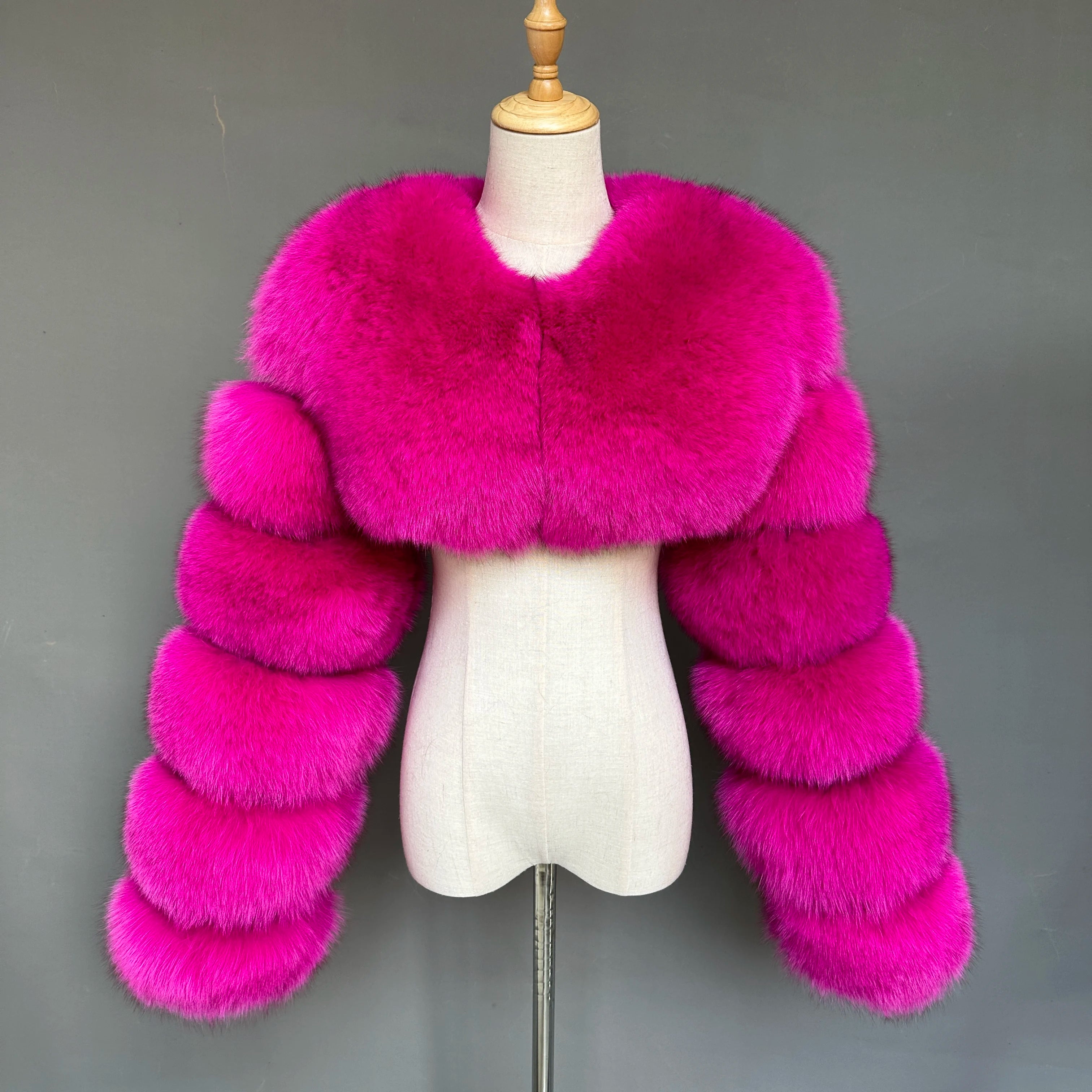 New Fashion Real Fox Fur Sleeves Jacket Winter Natural Raccoon Fur Cropped Coat Women Two Fox Fur Sleeves