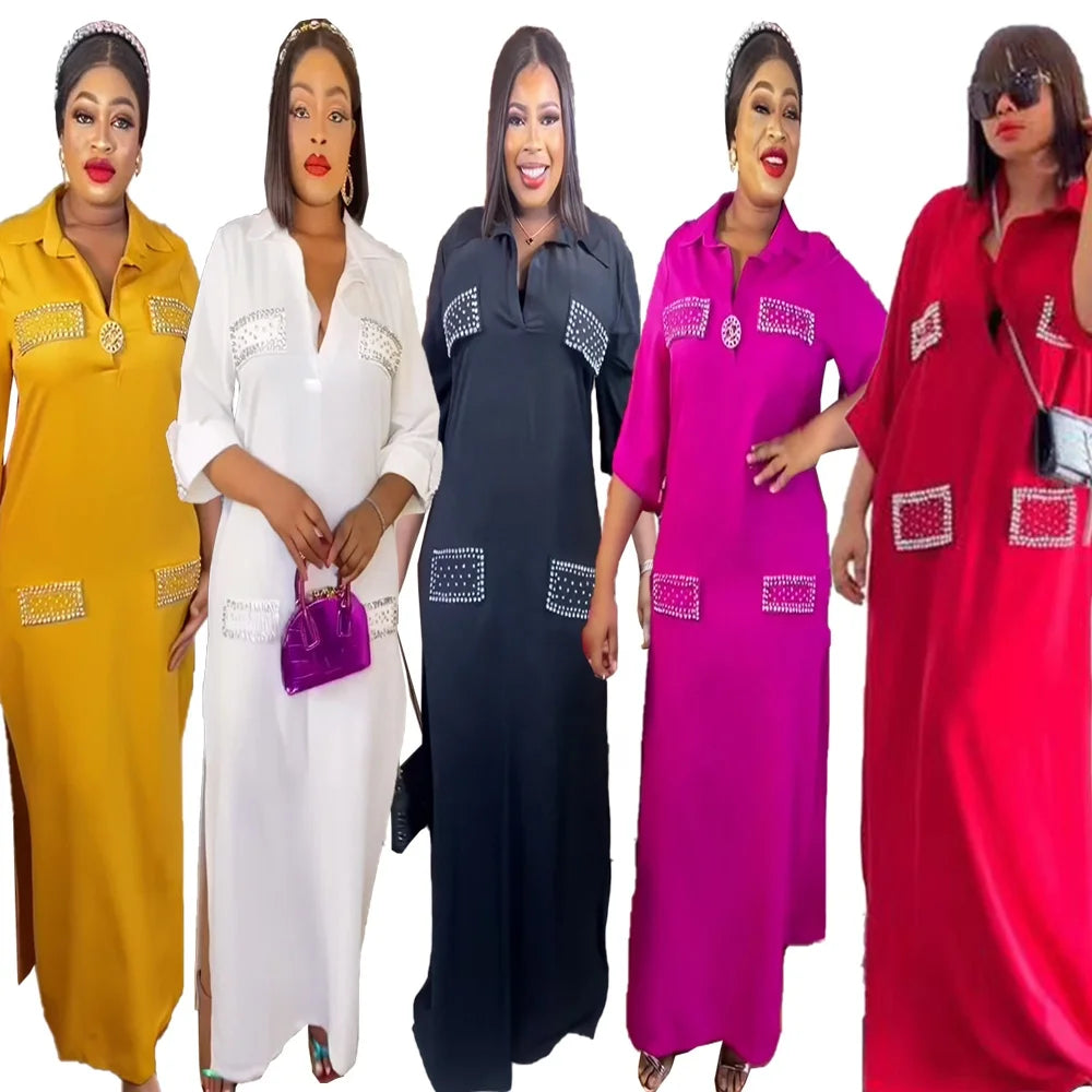 Best Women Dresses Rhinestone Women Summer Dresses Shirt Collar Women's Clothing Dress