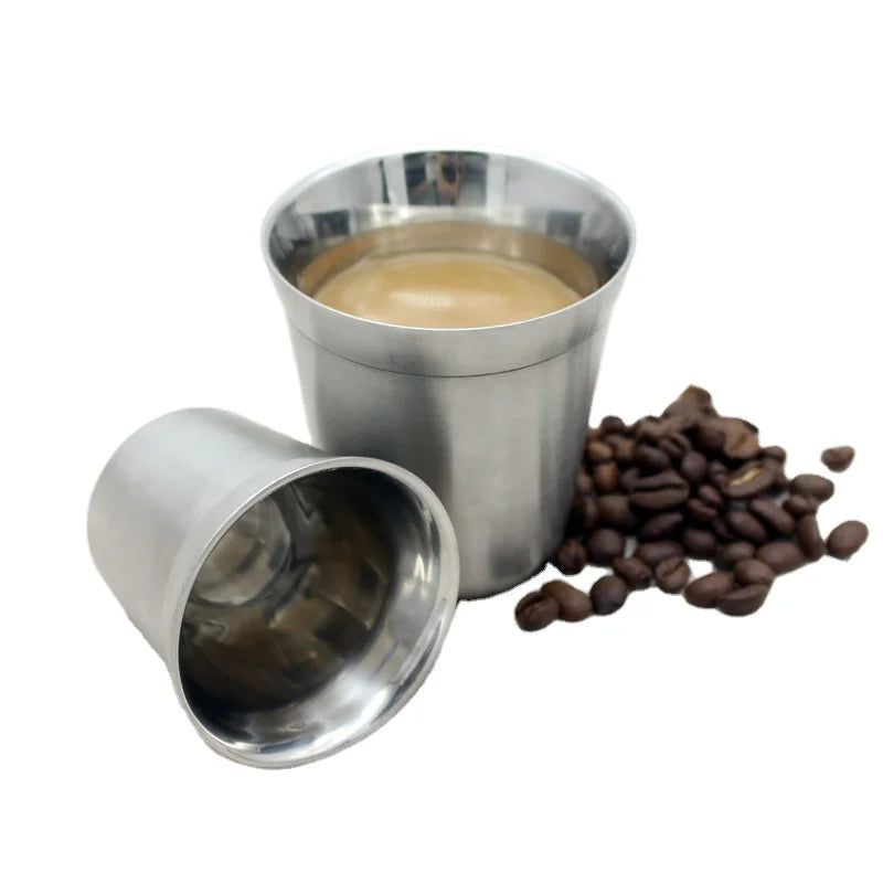 80ml Heat Resistant Espresso Cup Stainless Eco Friendly Custom Coffee Cup Stainless Steel Espresso Cups Saucer