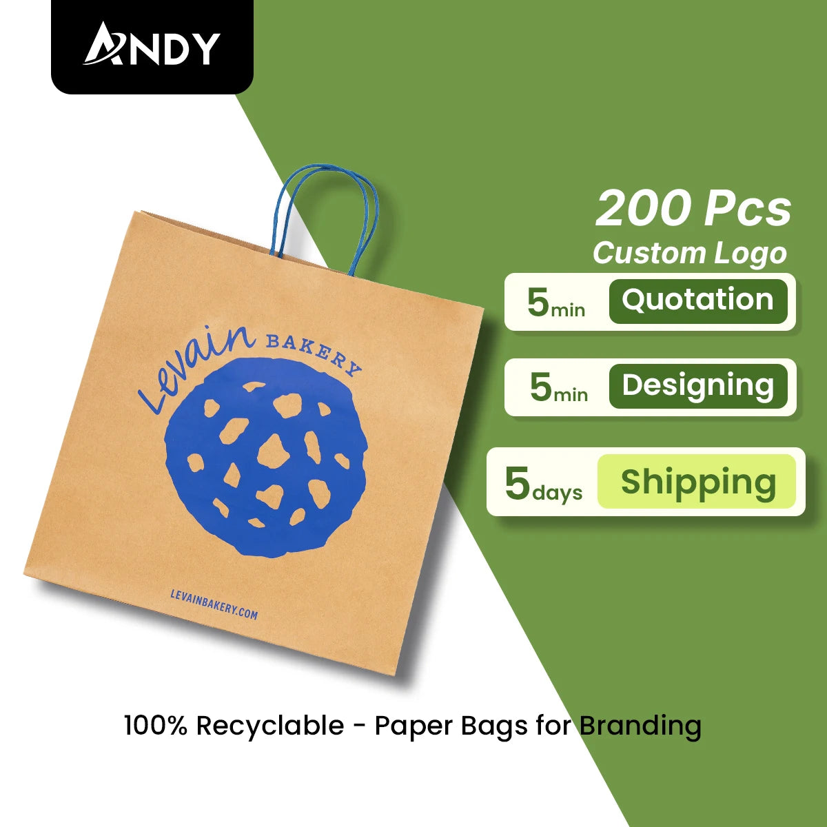 Custom Brown & White Kraft Paper Bags with Handle Classic Style Wholesale for Restaurant Food Delivery and Clothes Shopping