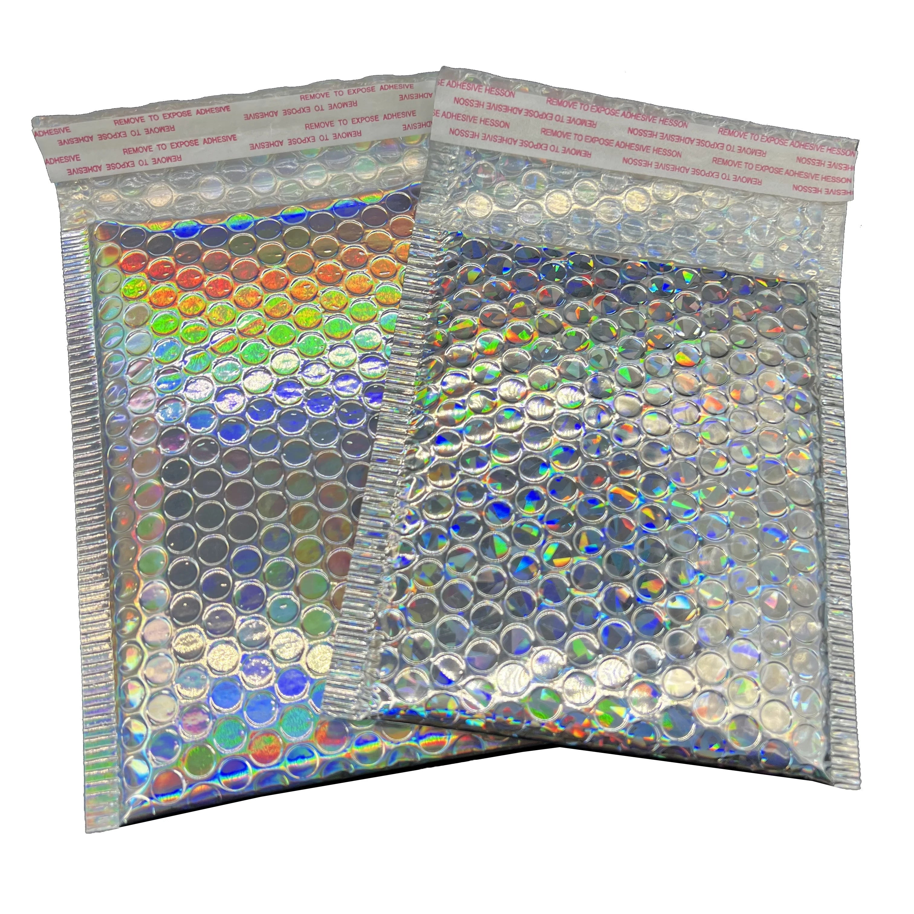 Small Size Holographic Metallic Bubble Envelopes Shipping Laser Bubble Mailer for Clothing Package 150*200+40mm