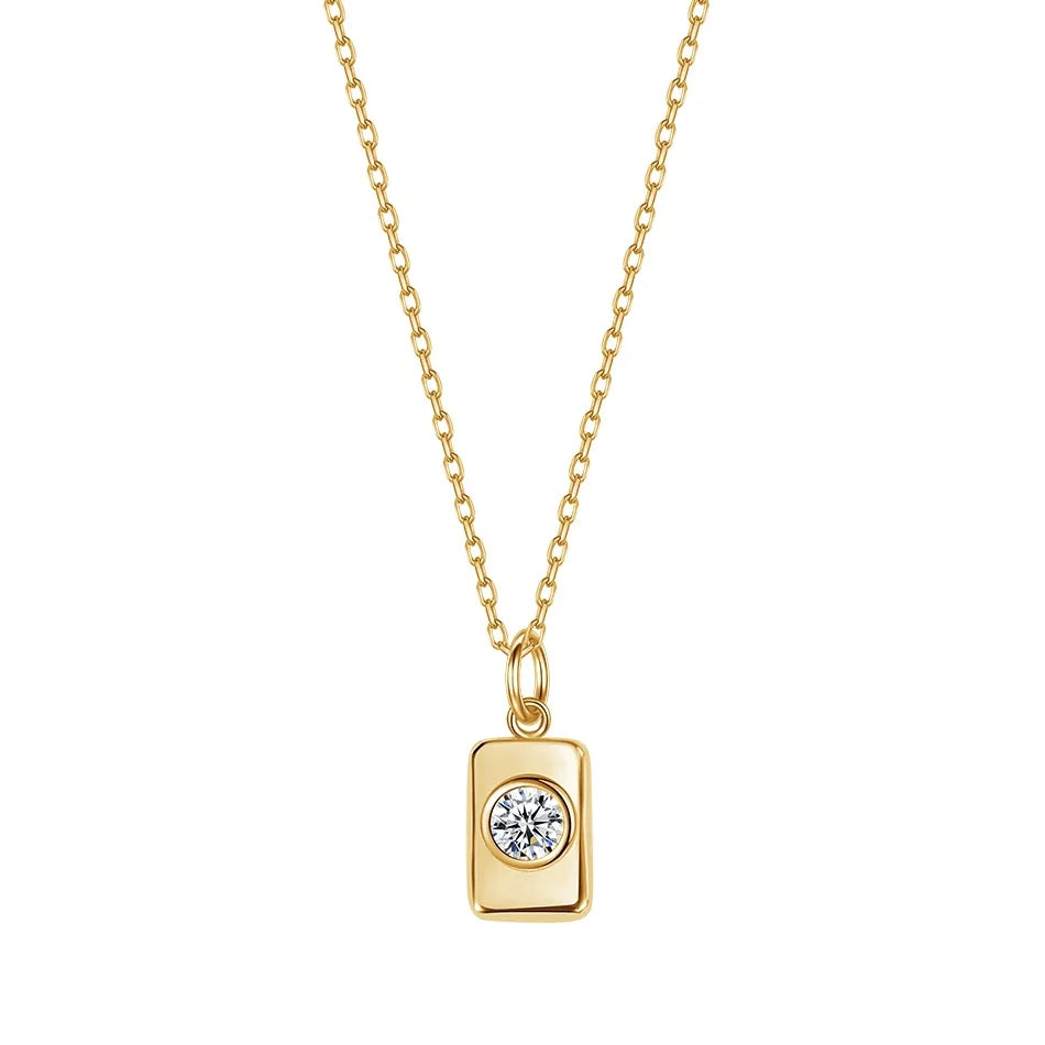 Nagosa Dainty Ladies 925 Sterling Silver 18k Gold Vermeil Round Bezel Cubic Zirconia Rectangle Pendant Necklaces