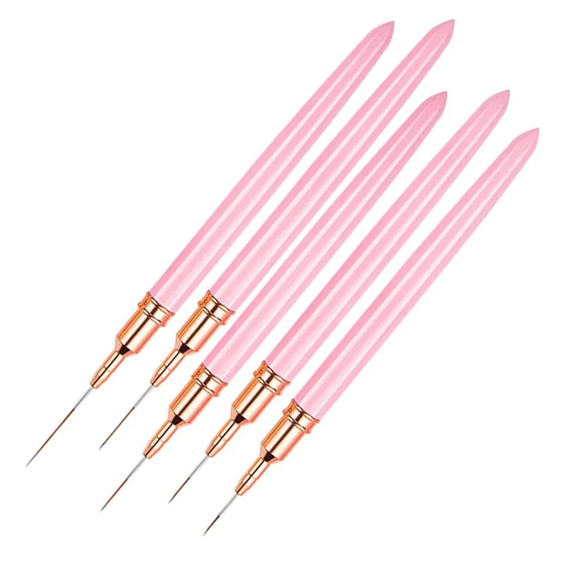 Good Nail Liner Brush Supplier Custom Private Label Long Linerwork Brush Nail Art Set 5pcs pink Metal Nylon Nail Art Brush