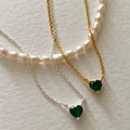Delicate Heart Design 925 Sterling Silver 18k Gold Green love Heart Zircon Necklace