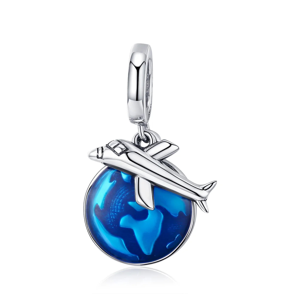925 Sterling Silver Travel World Plane Charm Pendant Fit for Women Bracelet Necklaces Zircon Stone Engagement Jewelry-SCC664