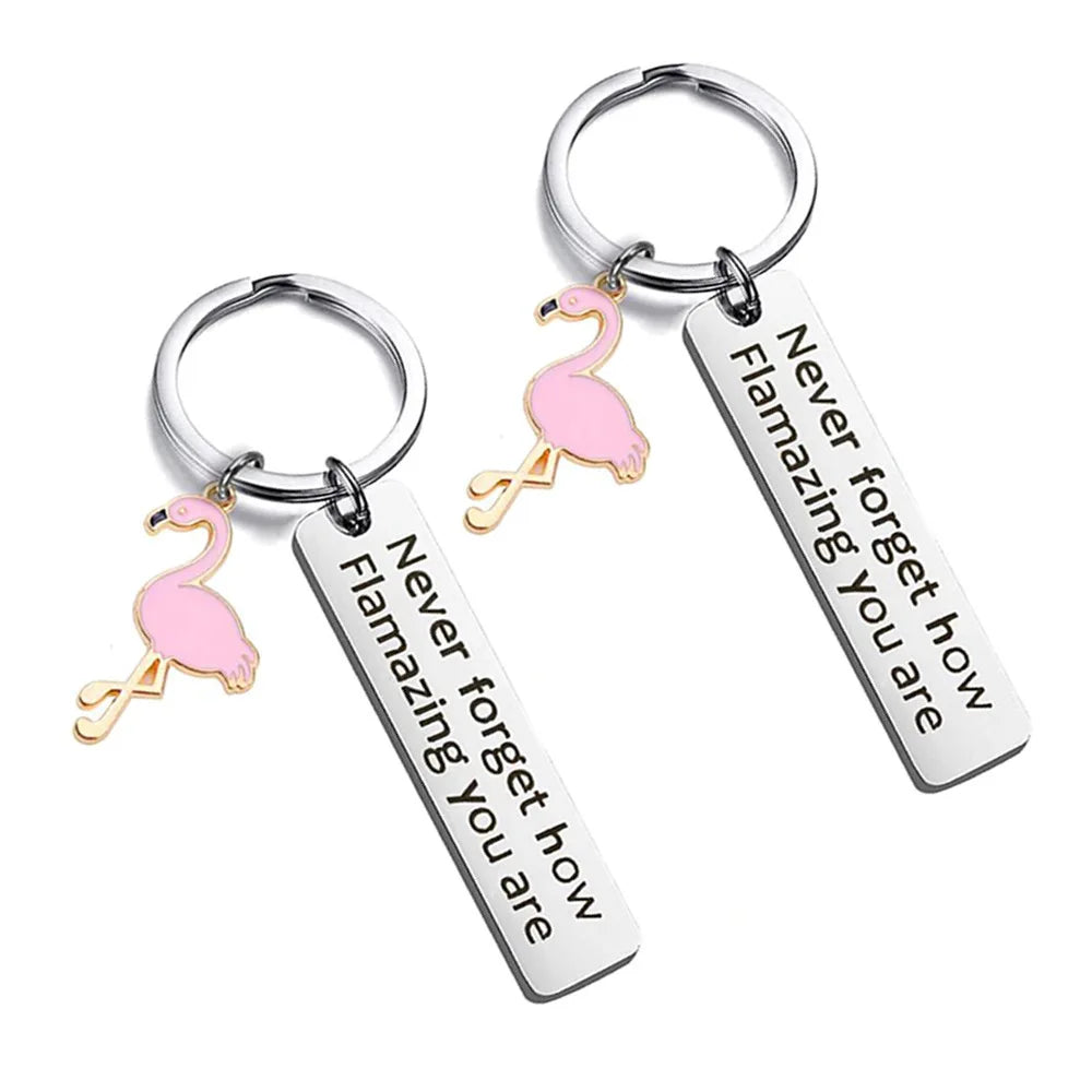 Hot Inspirational Keychain Flamingo Gifts for Women Never Forget How Flamazing You Are Keyring Metal Key Chain Flamingo Keychain
