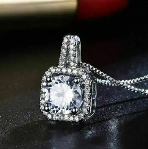 CAOSHI New Bridal Diamond Crystal Necklace Imitate Rhodium Plated Box Chain Zircon Engagement Wedding CZ Pendant Necklaces Women