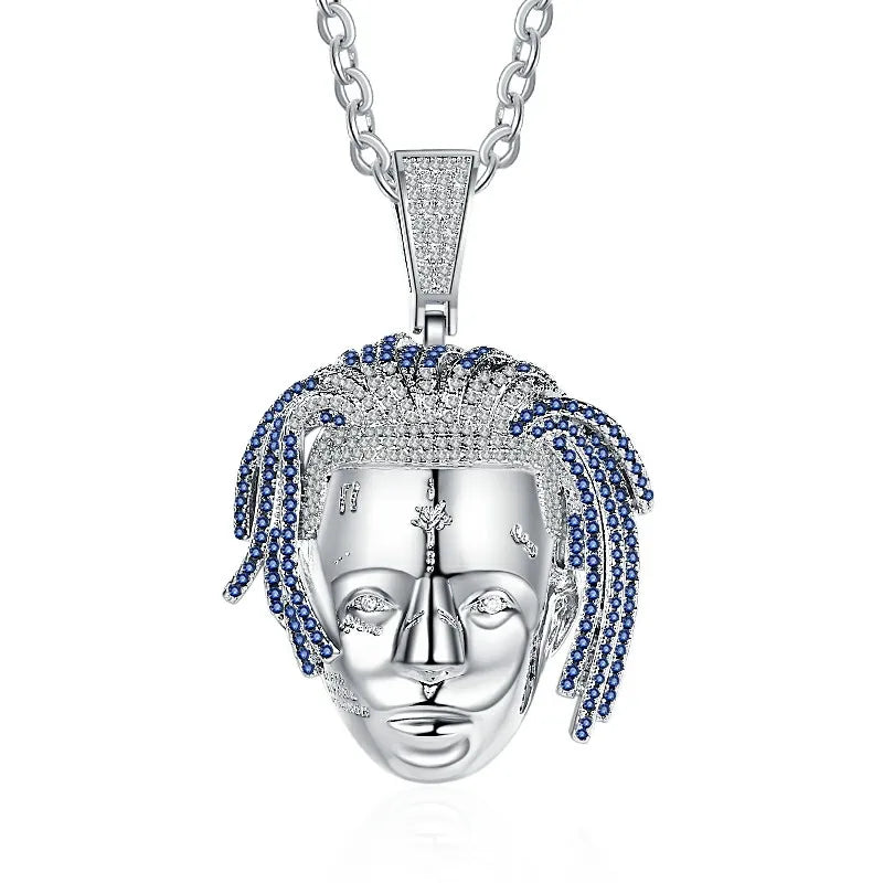 New Product Hot Sale Hip Hop Rapper Head Pendant Ice Out Zircon Necklace Men's Brass Wedding Party Silver Plated