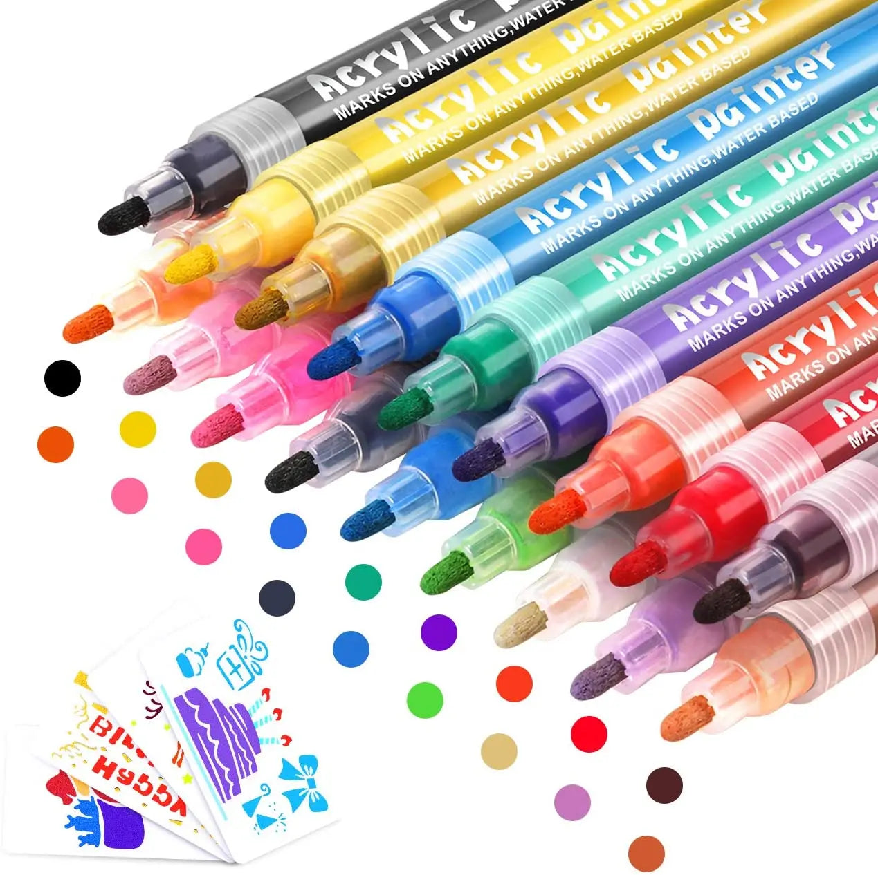 Acrylic Paint Pens for Rock Painting Stone Ceramic Glass Wood Mugs Metal Fabric Canvas Assorted Colors Medium Tip 3 mm 18 Pack