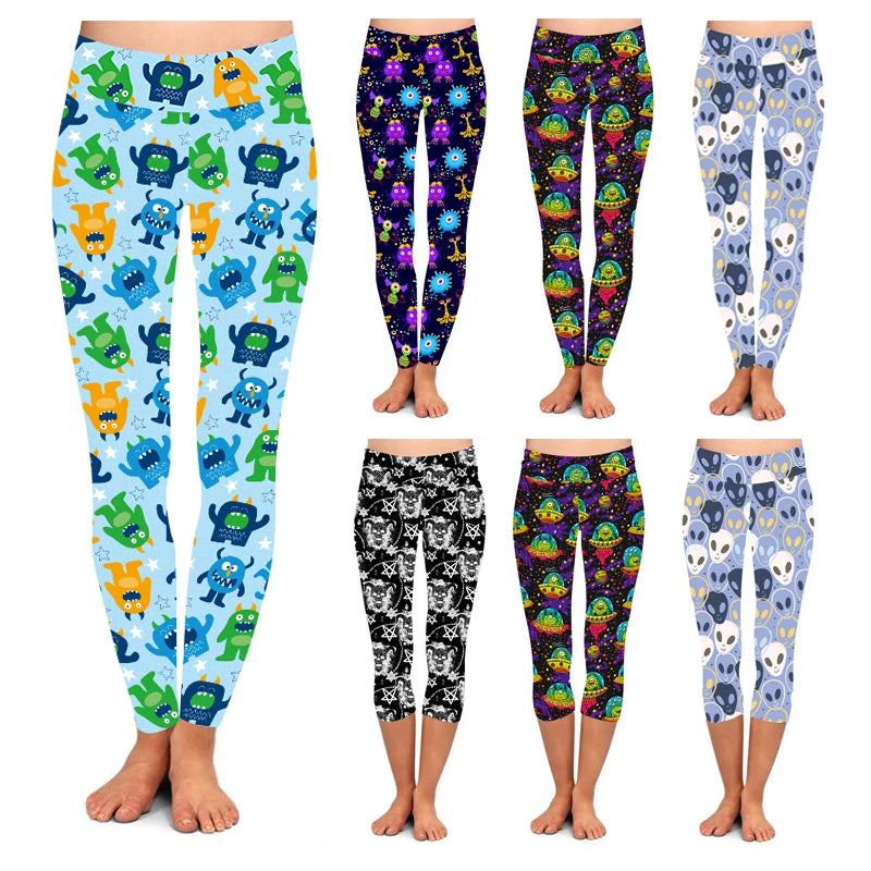 New Style Multiple Colorful Monster Printed Design Yoga Leggings Women Ladies Spandex Polyester Butter Soft Leggings