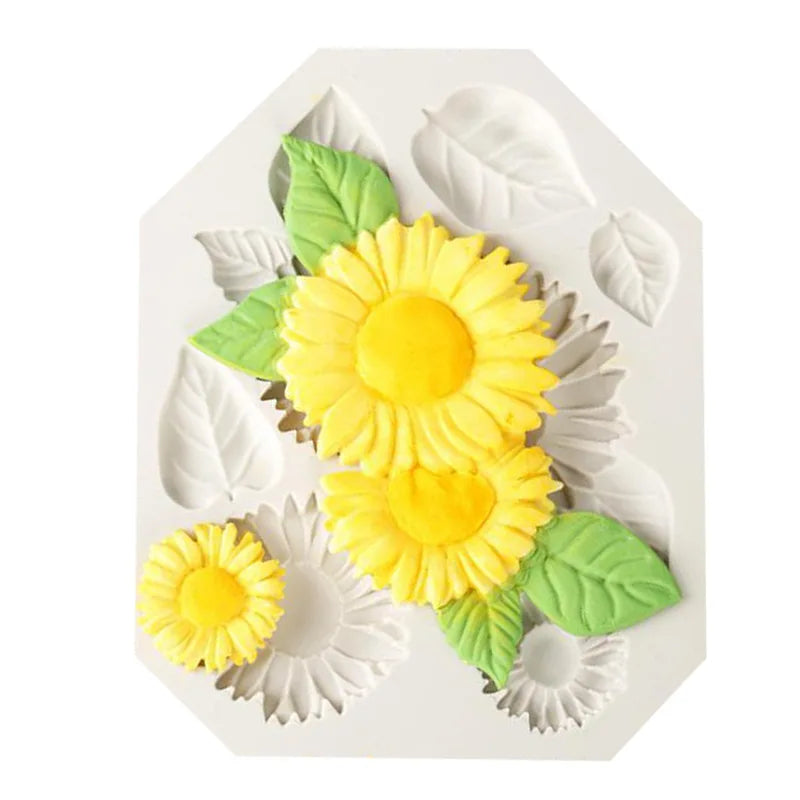 HY Embossed Sunflower Silicone Fondant Mold Daisy Flower for DIY Topper Cake Decorating Sugar Chocolate