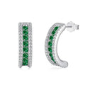 Dylam S925 Sterling Silver Round Half Hoop Jewelry Female C-Shaped Earring Cz Cubic Zirconia Green Emerald Stud Earrings Women