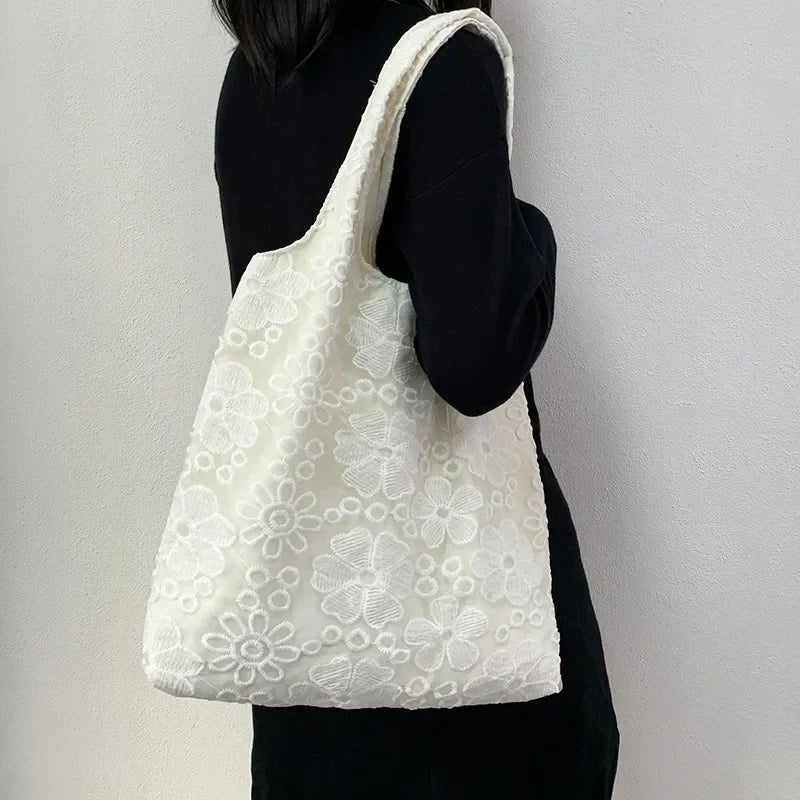 Flower Butterfly Embroidery Shoulder Bags for Women Large Capacity Ladies Vest Shopping Bag Casual Portable Girls Tote Handbags