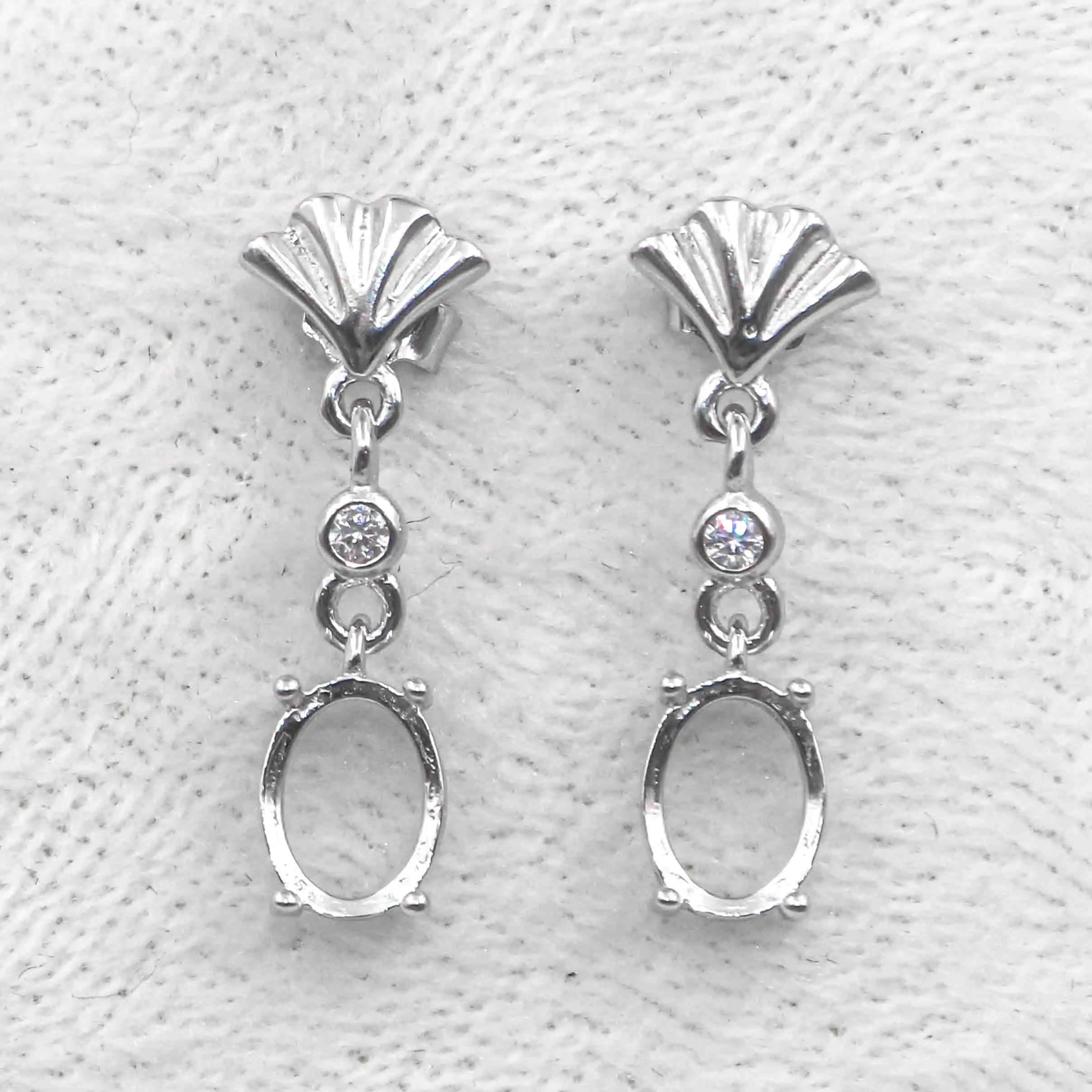 Sterling Silver 6*8mm Semi Mount Stud Eardrops Empty Frame Support Blank Setting S925 Base Without Center Stone DIY for Inlay