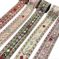 Wholesale 4cm Multi-color Diamond Sequin Ribbon Ethnic Embroidery Lace Decorative Lace for Skirt Cuffs