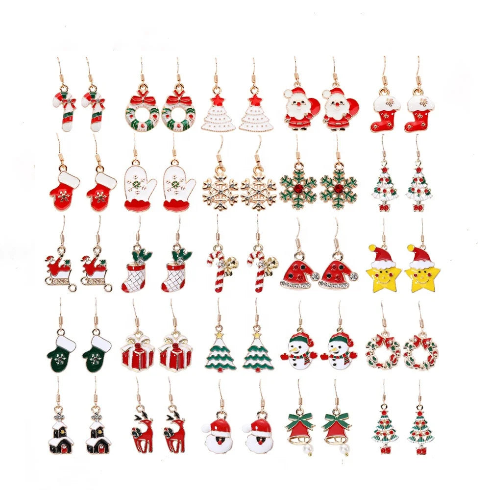 Creative Women Girls Santa Claus Tree Christmas Jewelry Alloy Earrings