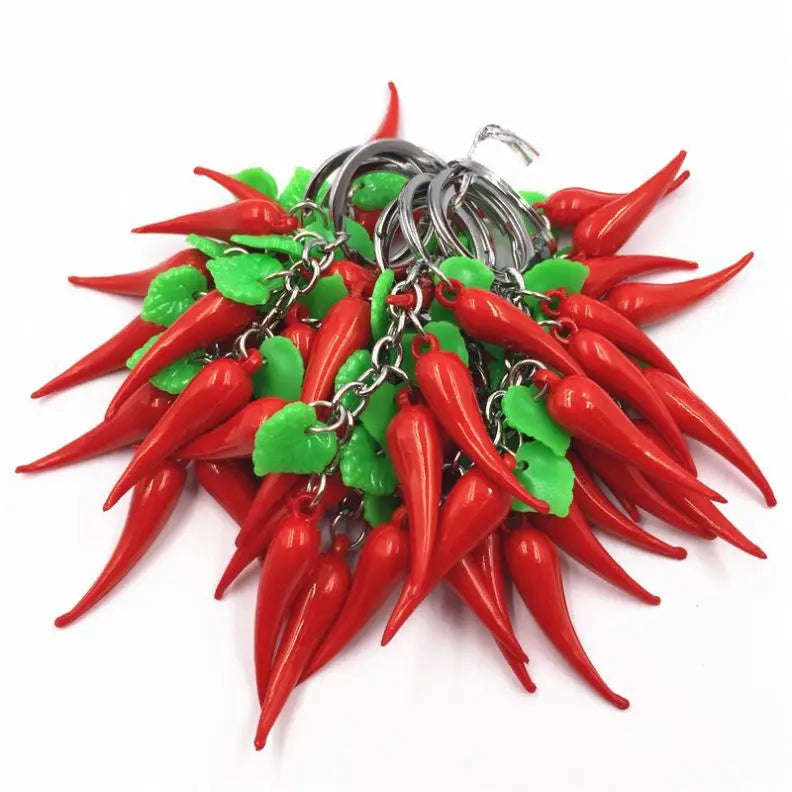 Red Pepper Charm Keychain Silver Color Ring Car Keyring Key Chain Holder Wall Hanging Jewelry for Women Men