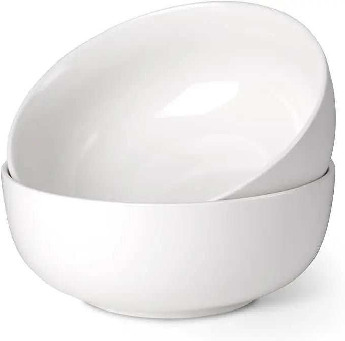 7.5" Serving Bowls 45oz Large Ceramic Soup Bowls White Bowl for Salad Cereal Pasta Noodle Pho Ramen Fruit