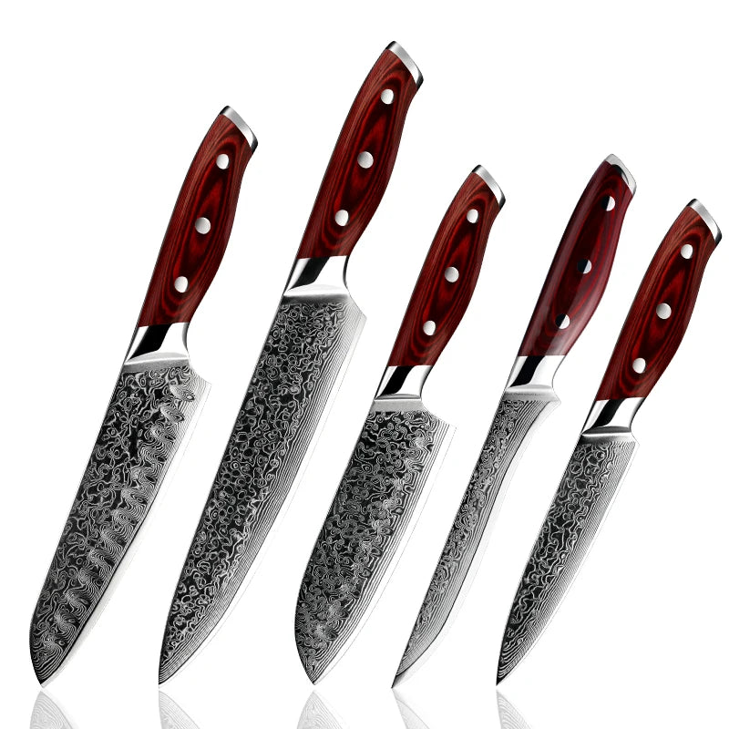 GRANDSHARP Factory Price 67 Layers Japanese Damascus 8 Inch AUS 10 Blade Red Pakka Handle Chef Butcher Cutting Pro Kitchen Knife