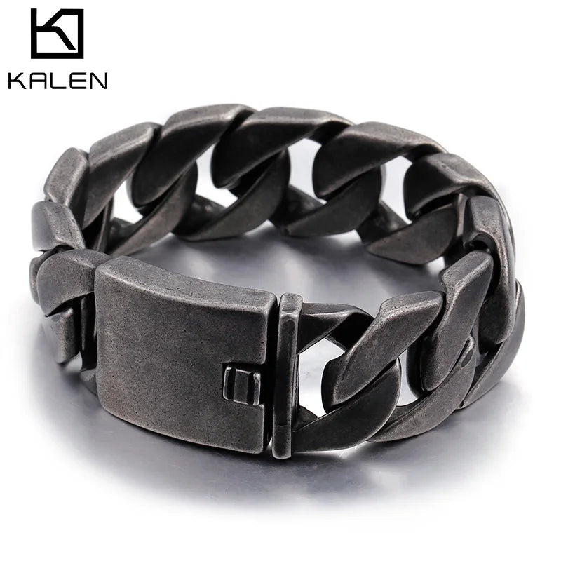 KALEN Oxidation Black Chain 316L Stainless Steel Charm Bracelet Mens
