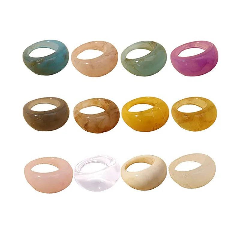 Retro Acrylic Transparent Vintage Jewelry Resin Colorful Wide Thick Dome Knuckle Finger Stackable Joint Ring