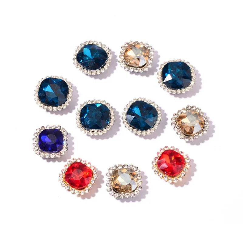 Sunflower Double-Layer Glass DIY Headband Hairpin Loose Rhinestones Hand-Stitched Fat Square Flatback Style for Garment Shoe Use