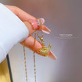 Sparkling Zircon Magic Lamp Pendant Necklace 18K Gold Plated Stainless Steel Dolphin Necklace for Valentine's Day Gift