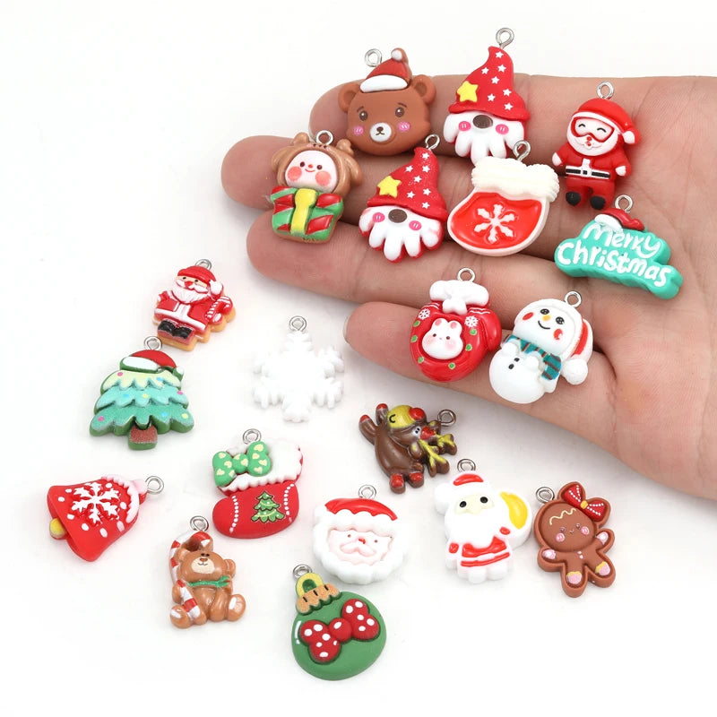 Christmas Charms Cute the Santa Claus Gift Reindeer Tree Socks Snowflake Snowman Bear Pendant for Jewelry Making Findings W324