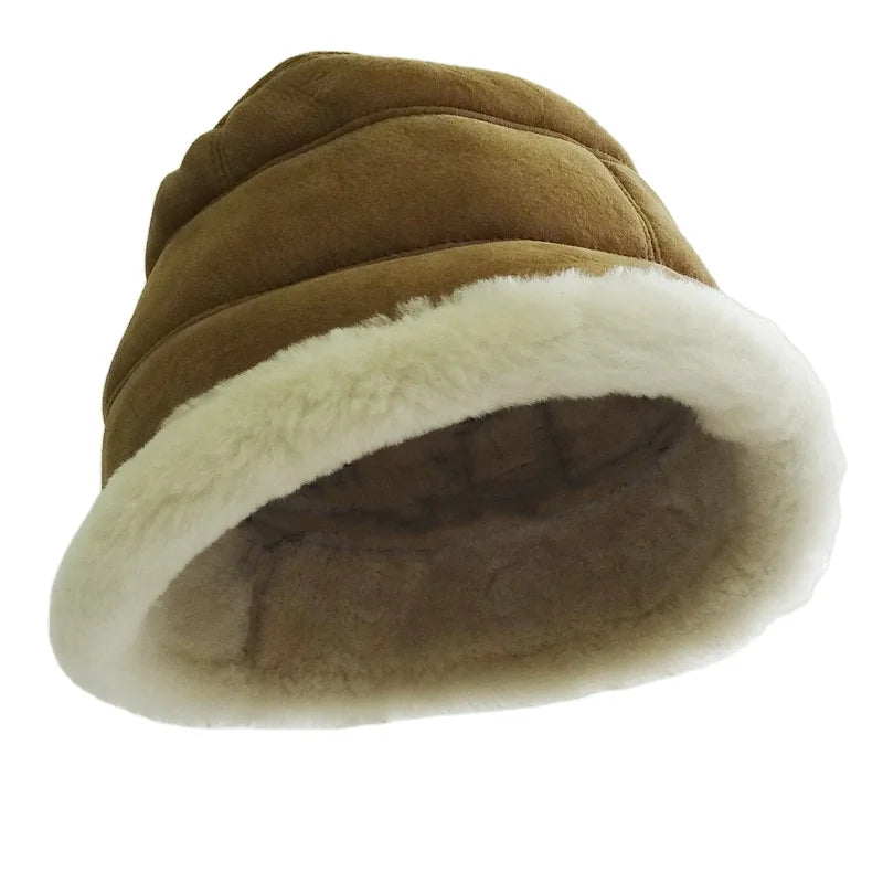 Sample Support Ladies Fashion Merino Shearling Sheepskin Lamb Fur Bucket Hat Winter 3D Embroidery Technique
