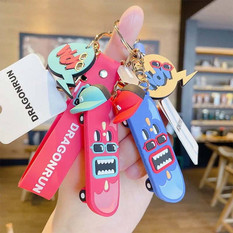 Creative Personality Ins Korean Crazy Skateboard Car Key Chain Cartoon Couple Bag Key Chain Pendant Gift