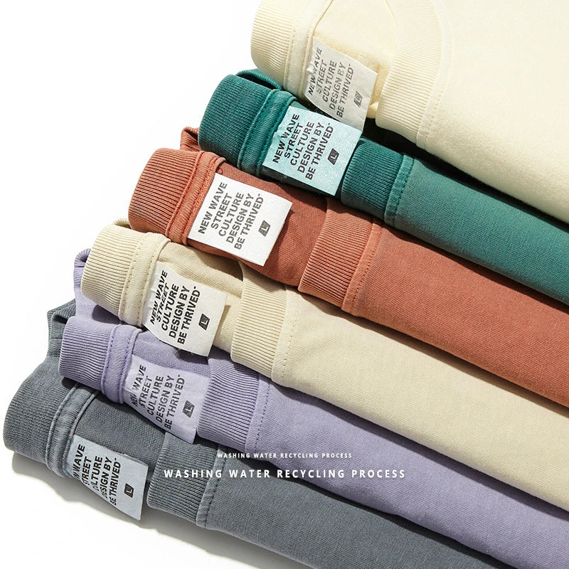 Spring and Summer Heavy Wash to Do Old Solid Color T-shirt Hip Hop Fashion Brand Japanese Casual Men's Short-sleeved T-shirt