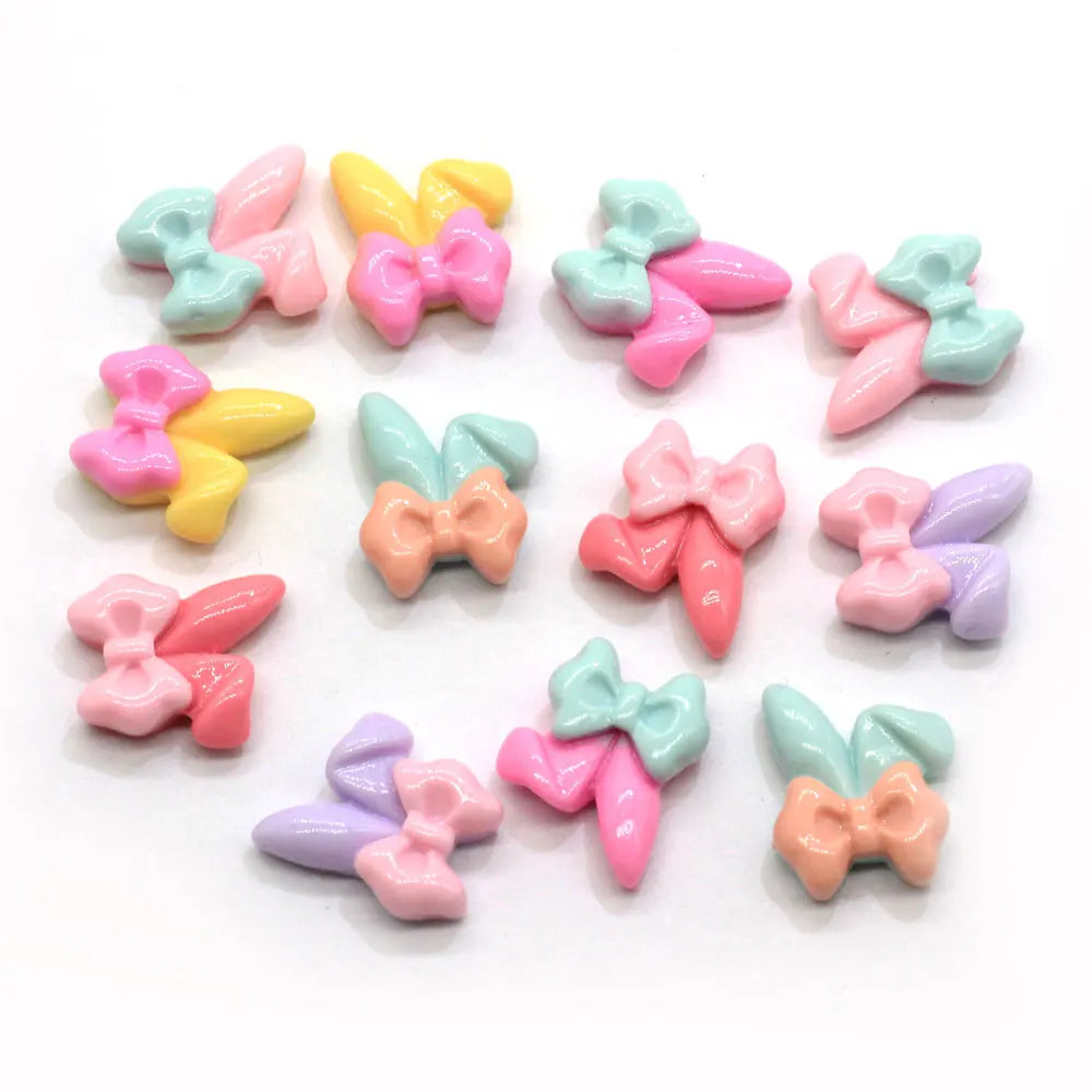 Kawaii Rabbit Ear Bow Resin Flatback Cabochons for Nail Art Embellishment DIY Scrapbooking Decor