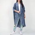 Bettergirl Cardigan Denim Trench Coat for Women's Fashionable Lapel Bat Sleeve Loose Jacket for Women