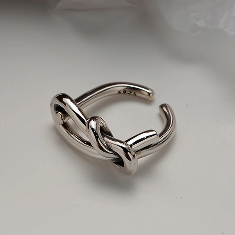 ICEBELA Jewelry S925 Sterling Silver Retro Ring for Women Euro-american Style Thai Silver Open Knot Index Finger Ring