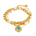 Minimalist Round Stainless Steel Charm Bracelet Gold Plating Unisex Classic Style Turquoise Certified Wedding Party Gift Women