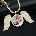 90mm Iced Out Big Wing Custom Photo Pendant Gold Plated Brass AAAAA CZ Diamond Picture Necklace Men Women Jewelry