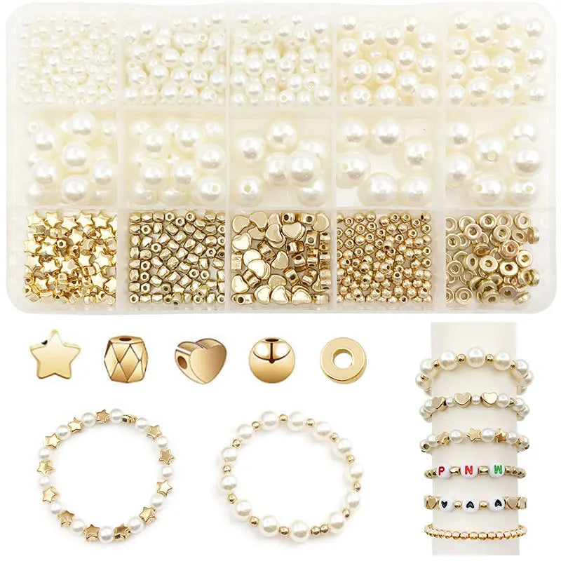 720 Pcs Plastic Pearl Beads Set for DIY Handmade Beaded Bracelet Earring Necklace with Jewelry Findings Bead Caps