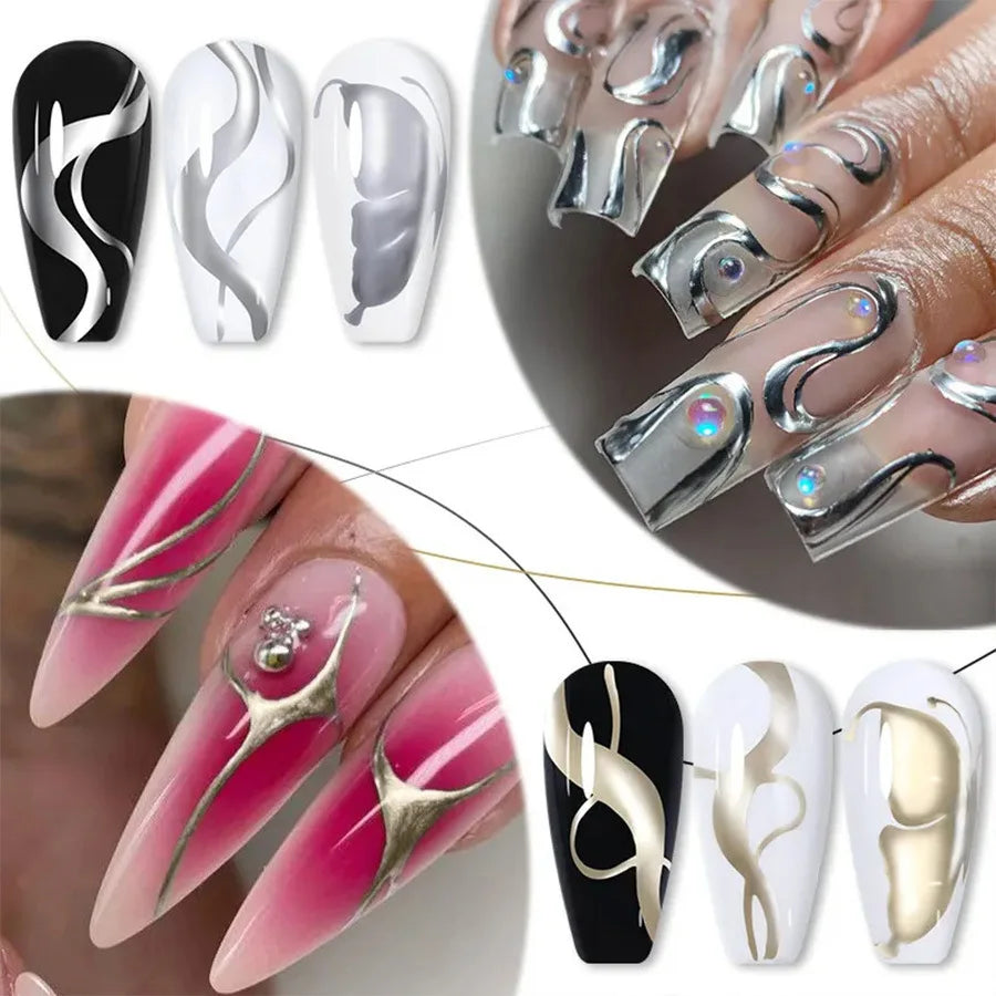 5ml Super-Bright Gold Silver Metallic Liner Gel Nail Polish Mirror Chrome Gel Nail Polish French Drawing Line Nail Art Varnish