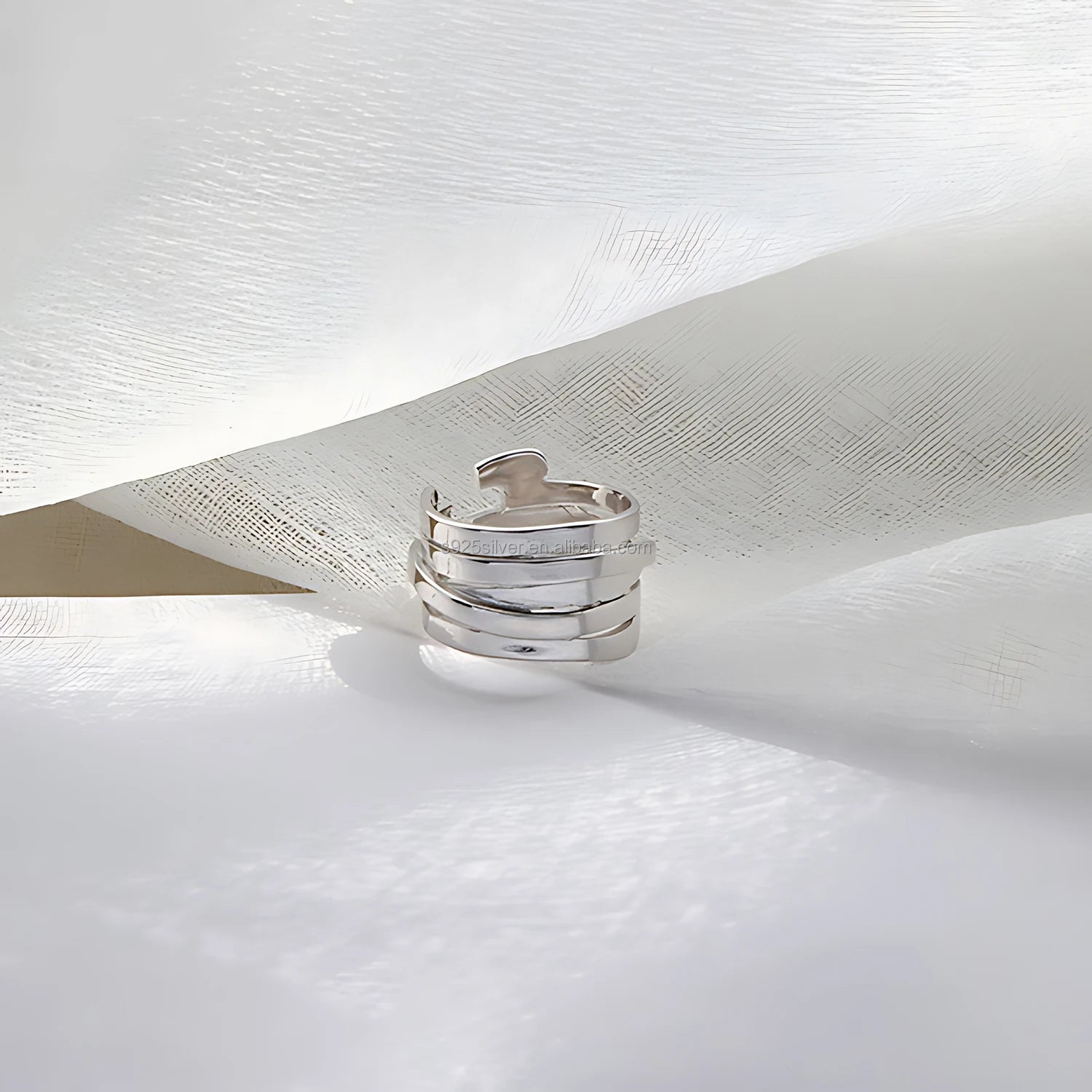 2025 Hot Sale Layered Stacked Design 925 Sterling Silver Open Ring for Women Fine Jewelry Ring for Men Modern Sculptural Jewelry