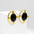 Luxury Gold-Plated Stainless Steel Stud Earrings Black Red Enamel Pearl Geometric Pattern Small Premium Fashion Jewelry Zircon