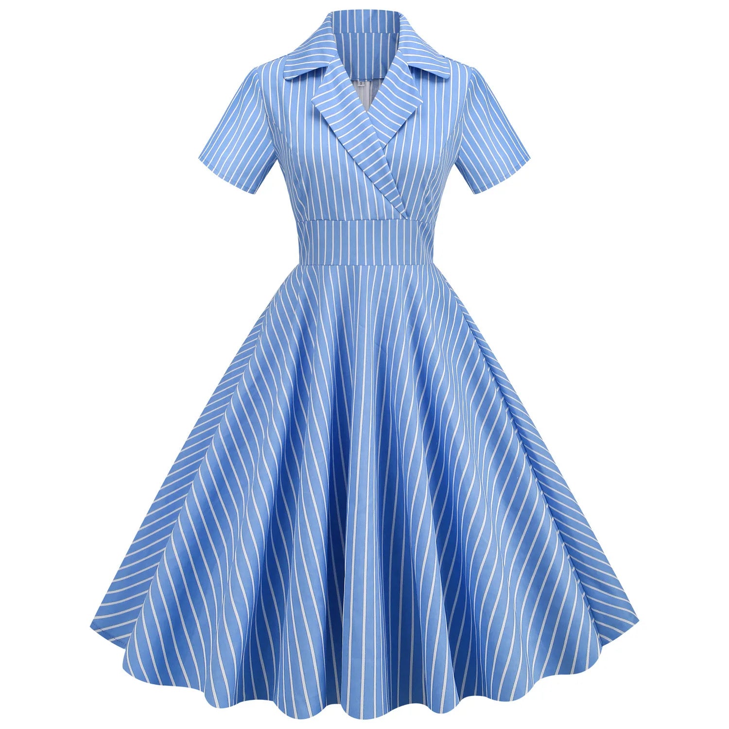 Hepburn Style Retro Cotton Striped Short Sleeve Large Swing Summer Dress CTD2298 50s 60s Suit Collar Women Dresses