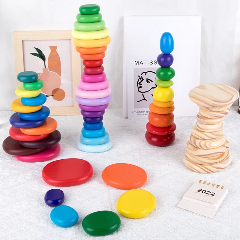 2021 New Arrival Ins Style Wooden 20 Pcs Cobblestone Block Stacking Kids Toy