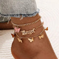 Bohemia Layered Anklet Gold Butterfly Ankle Bracelet Adjustable Stainless Steel Angel Pendant Anklet Jewelry Chain for Women